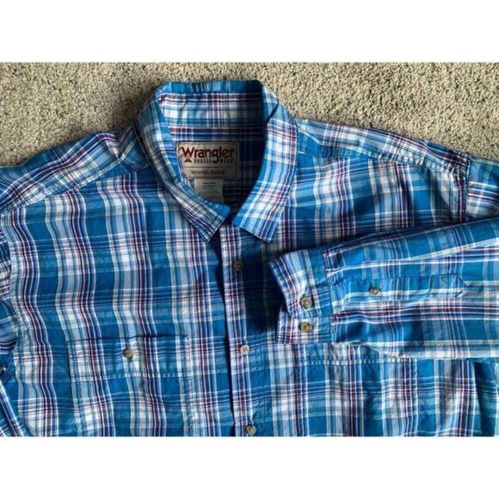 Wrangler Rugged Wear Mens XL Button Up Shirt‎ Long Sleeve Plaid Work Shirt